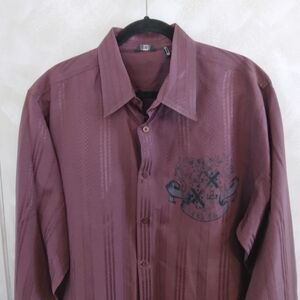LLCool J Long Sleeve Button Up Burgandy Maroon Graphic